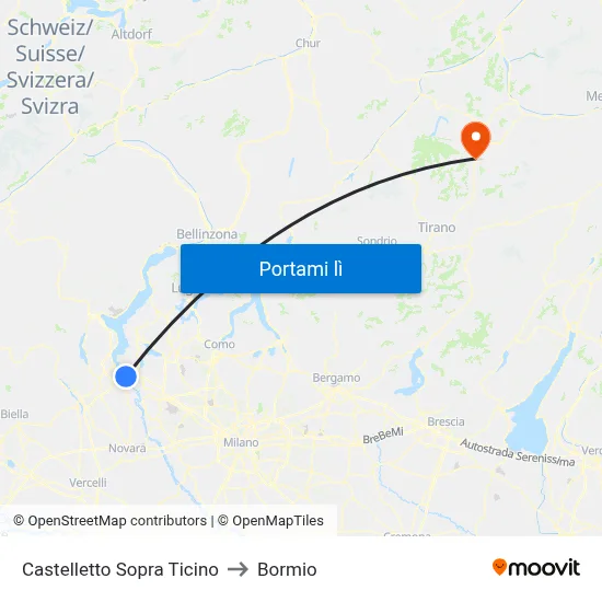 Castelletto Sopra Ticino to Bormio map