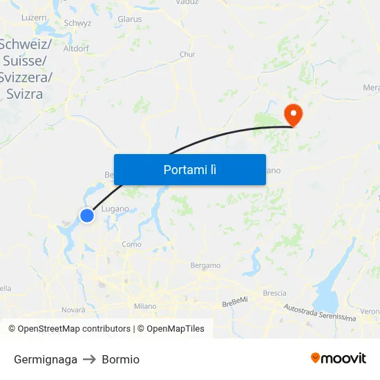 Germignaga to Bormio map