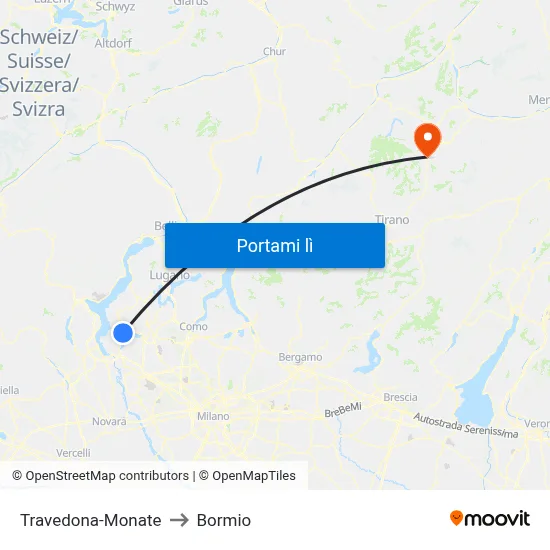 Travedona-Monate to Bormio map