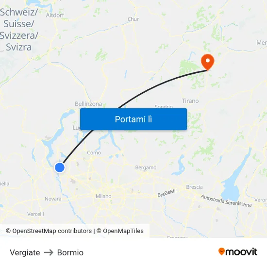 Vergiate to Bormio map
