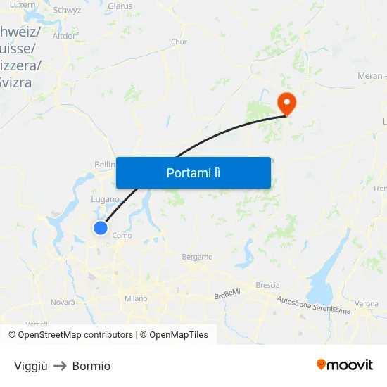 Viggiù to Bormio map