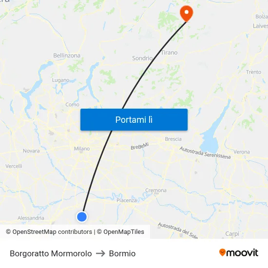 Borgoratto Mormorolo to Bormio map