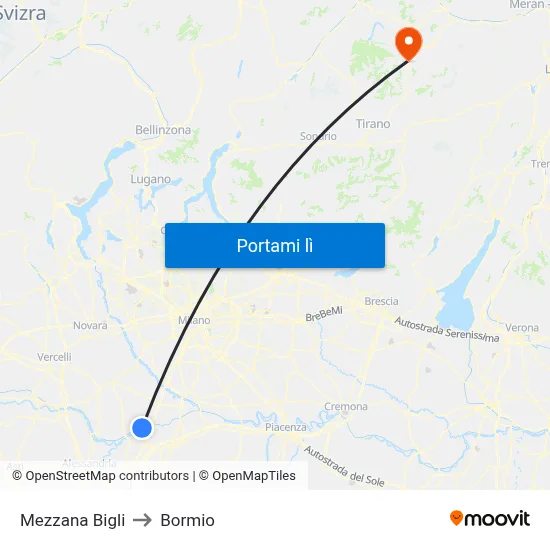 Mezzana Bigli to Bormio map