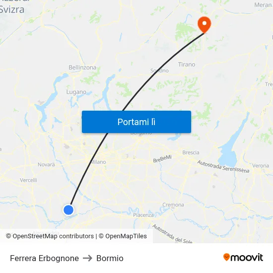 Ferrera Erbognone to Bormio map