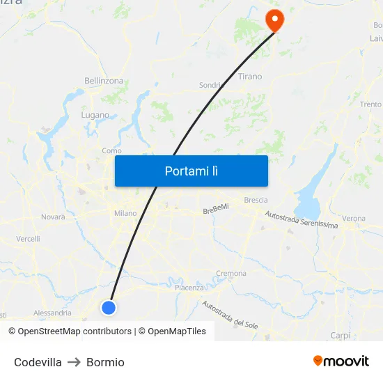 Codevilla to Bormio map