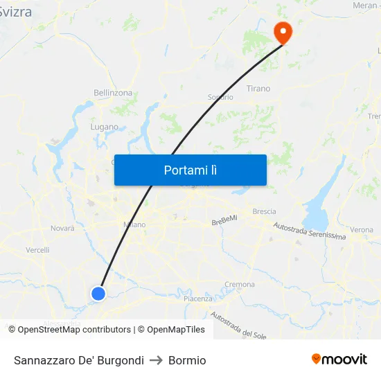 Sannazzaro De' Burgondi to Bormio map