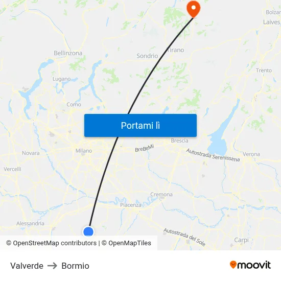 Valverde to Bormio map