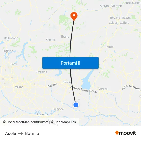 Asola to Bormio map