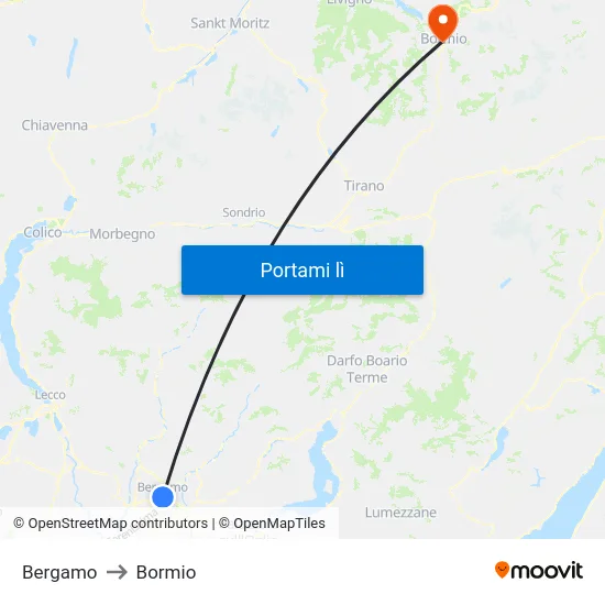 Bergamo to Bormio map