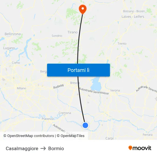 Casalmaggiore to Bormio map