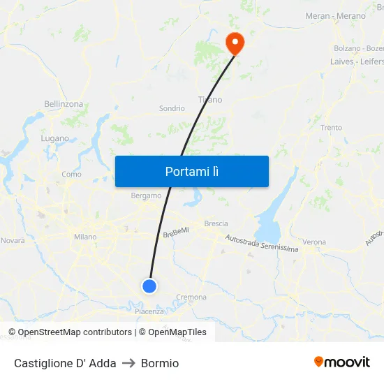 Castiglione D' Adda to Bormio map