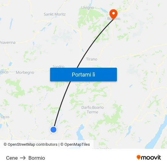 Cene to Bormio map