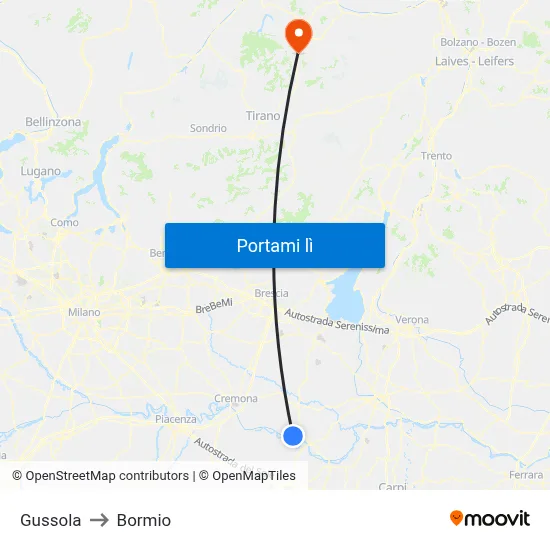 Gussola to Bormio map
