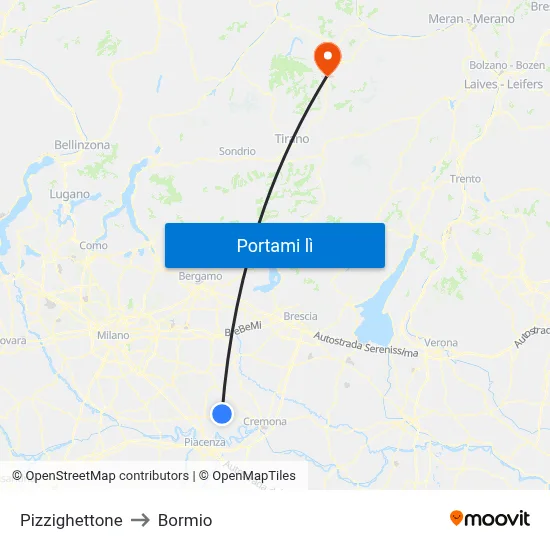 Pizzighettone to Bormio map
