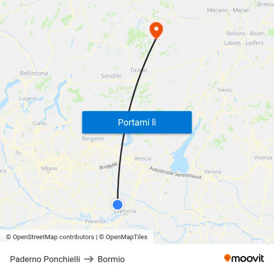 Paderno Ponchielli to Bormio map