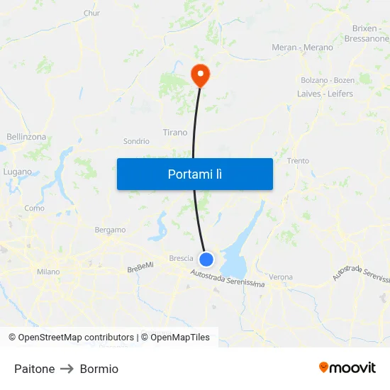 Paitone to Bormio map