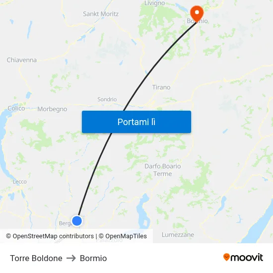 Torre Boldone to Bormio map