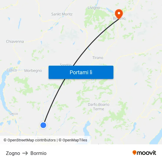 Zogno to Bormio map