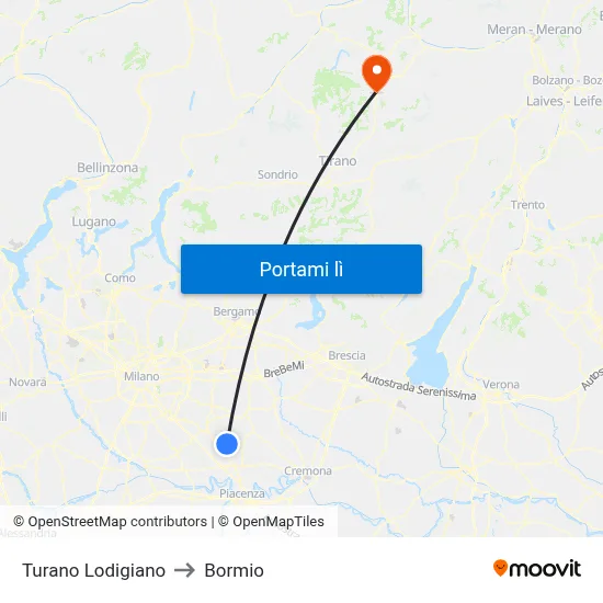 Turano Lodigiano to Bormio map