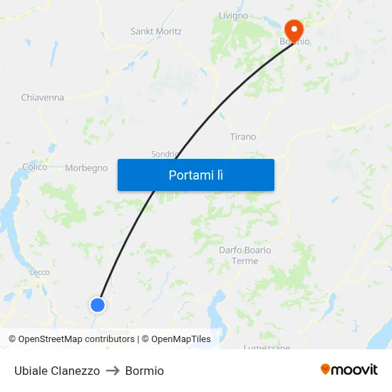 Ubiale Clanezzo to Bormio map