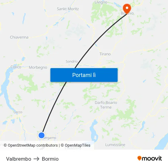 Valbrembo to Bormio map
