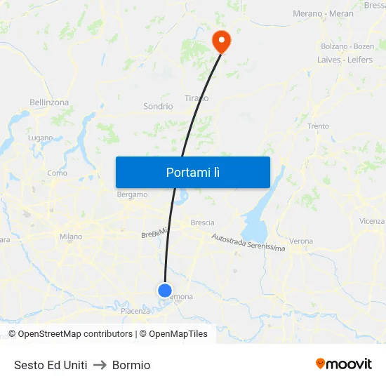 Sesto Ed Uniti to Bormio map