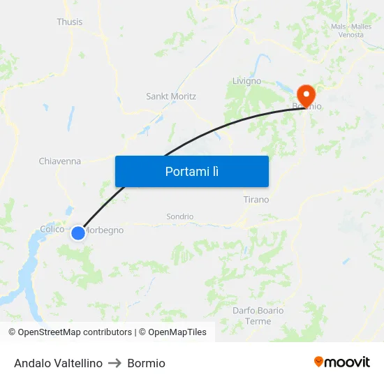 Andalo Valtellino to Bormio map