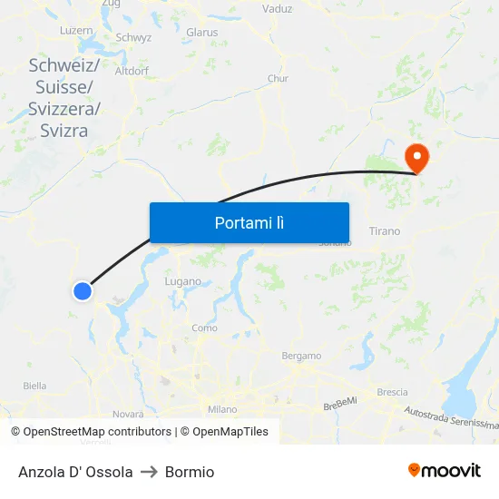 Anzola D' Ossola to Bormio map