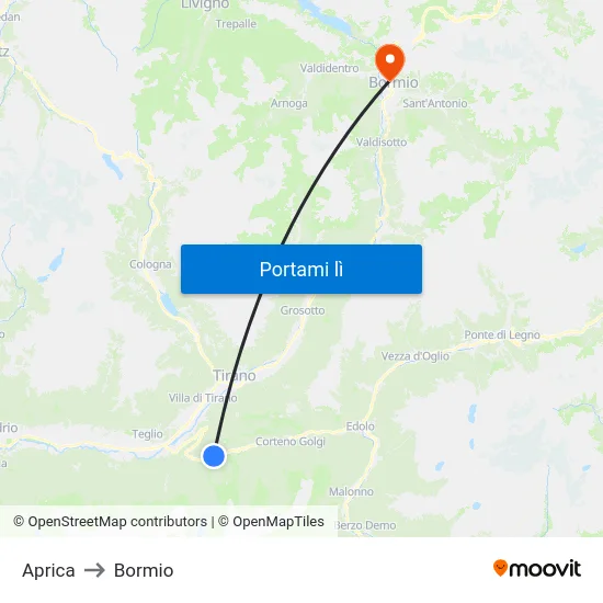 Aprica to Bormio map