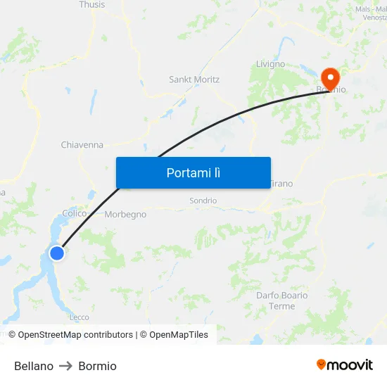 Bellano to Bormio map
