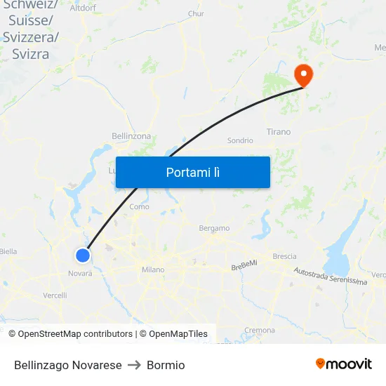 Bellinzago Novarese to Bormio map