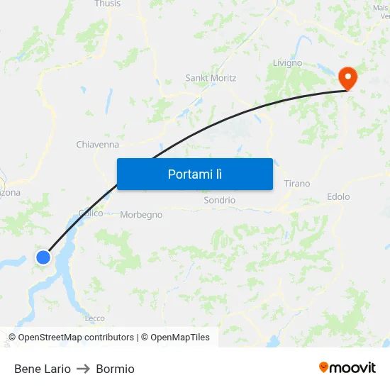Bene Lario to Bormio map