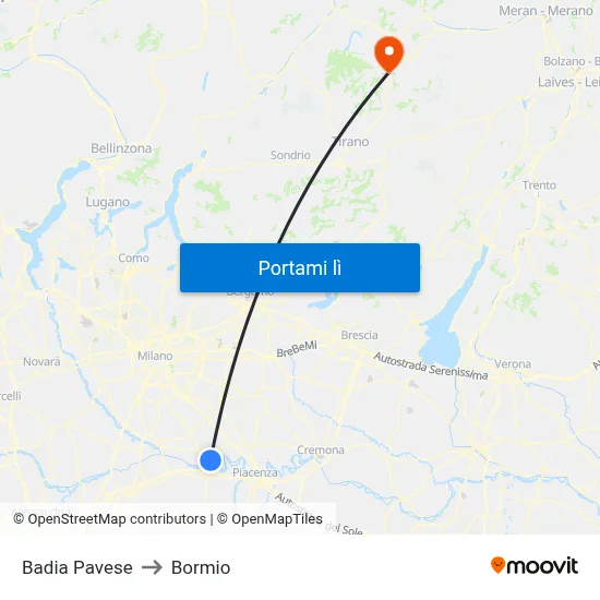 Badia Pavese to Bormio map