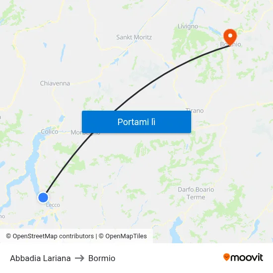 Abbadia Lariana to Bormio map
