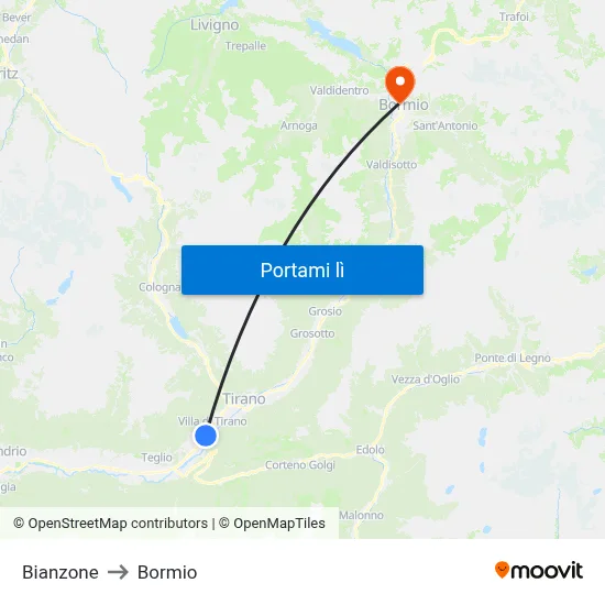 Bianzone to Bormio map