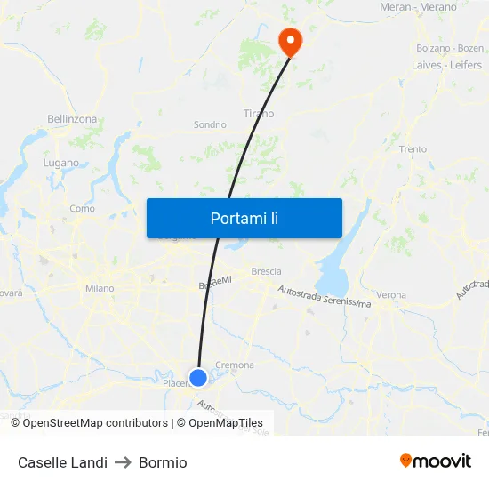 Caselle Landi to Bormio map