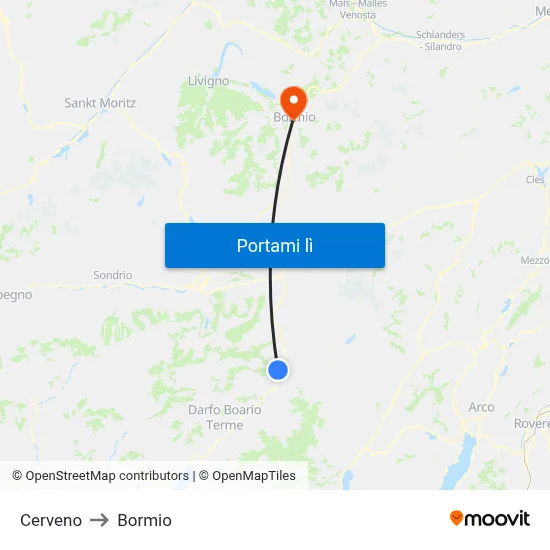 Cerveno to Bormio map