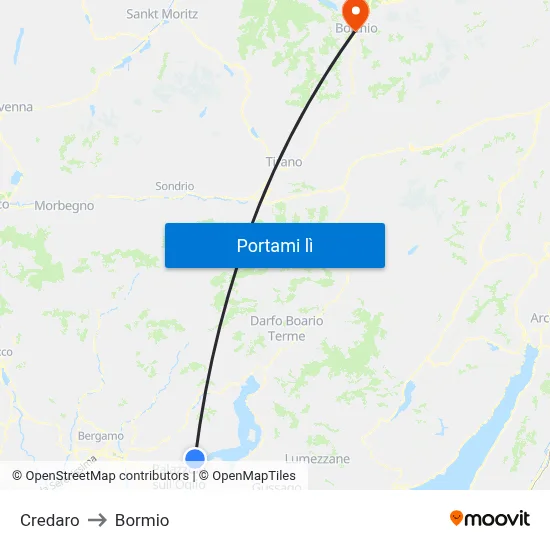 Credaro to Bormio map