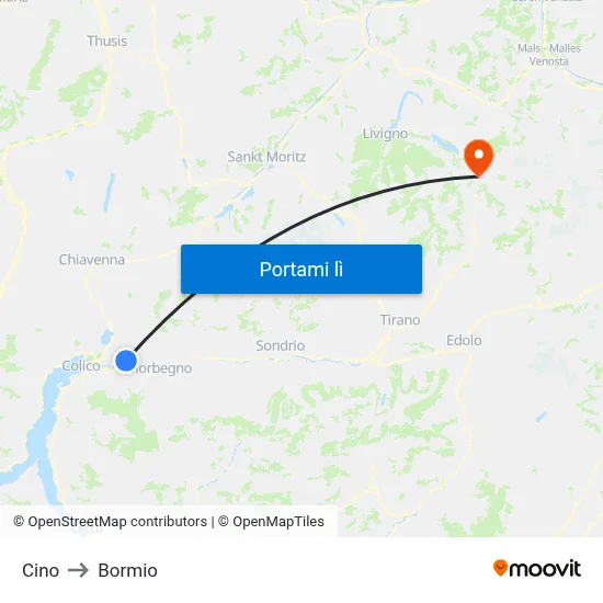 Cino to Bormio map