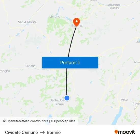 Cividate Camuno to Bormio map