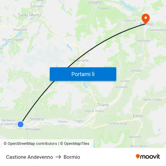 Castione Andevenno to Bormio map