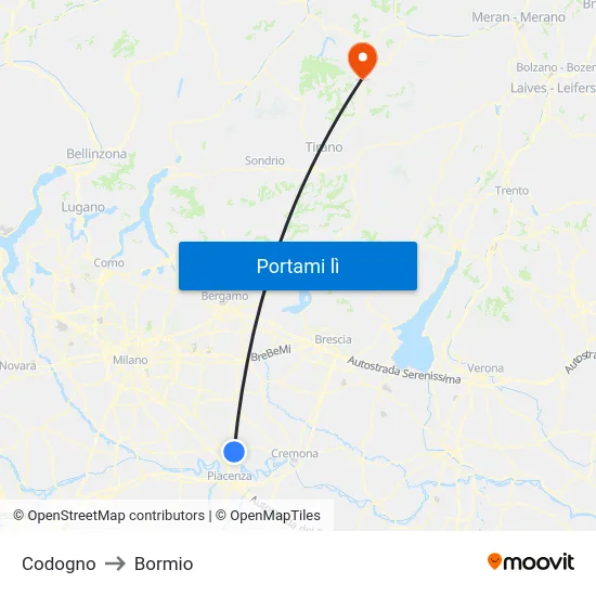 Codogno to Bormio map