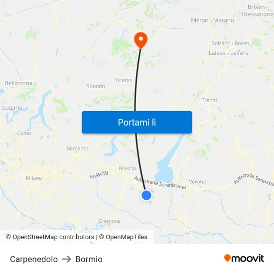 Carpenedolo to Bormio map