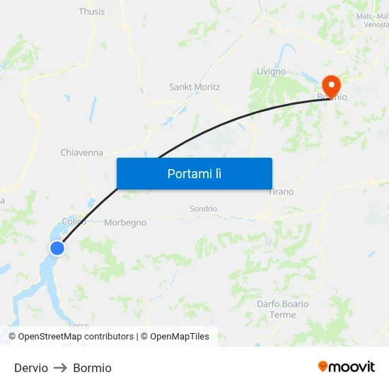 Dervio to Bormio map