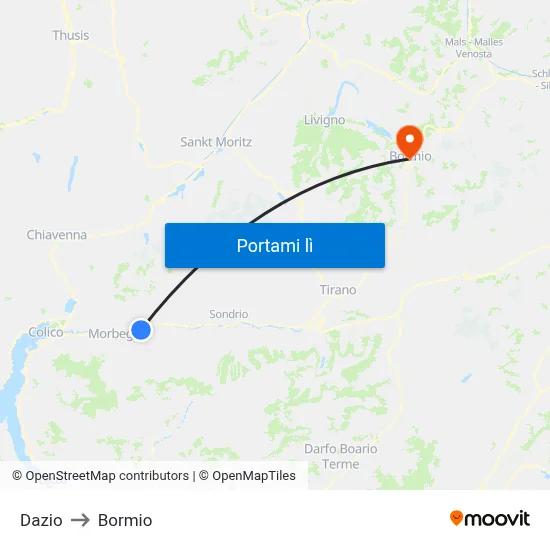 Dazio to Bormio map