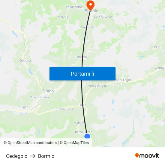 Cedegolo to Bormio map