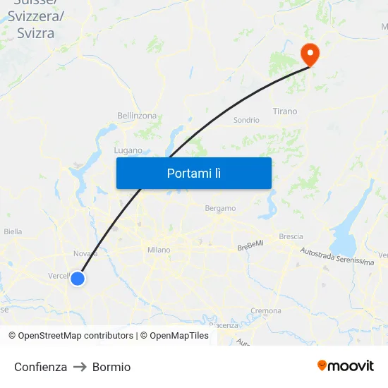 Confienza to Bormio map