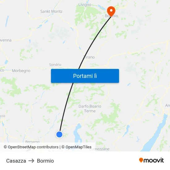 Casazza to Bormio map