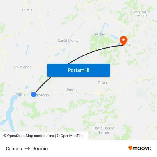 Cercino to Bormio map