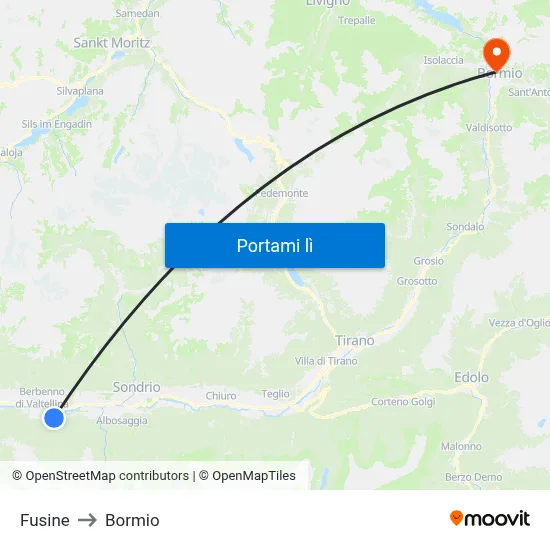 Fusine to Bormio map